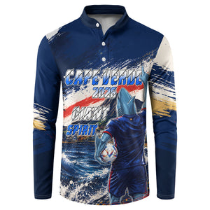 Personalized Cape Verde Blue Sharks Button Sweatshirt Giant Spirit African Football 2026 Mascot