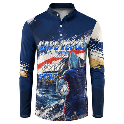 Personalized Cape Verde Blue Sharks Button Sweatshirt Giant Spirit African Football 2026 Mascot