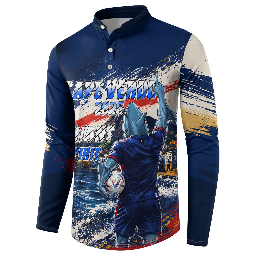 Personalized Cape Verde Blue Sharks Button Sweatshirt Giant Spirit African Football 2026 Mascot