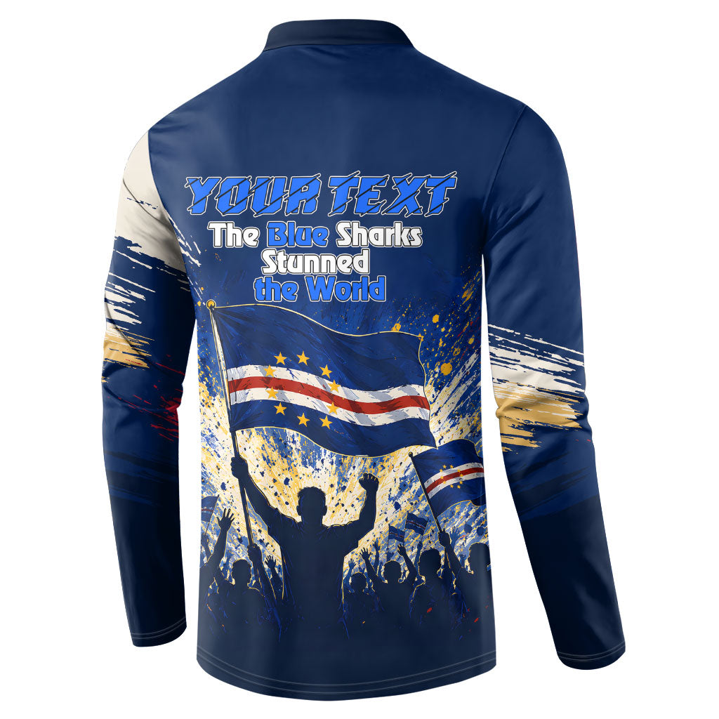 Personalized Cape Verde Blue Sharks Button Sweatshirt Giant Spirit African Football 2026 Mascot