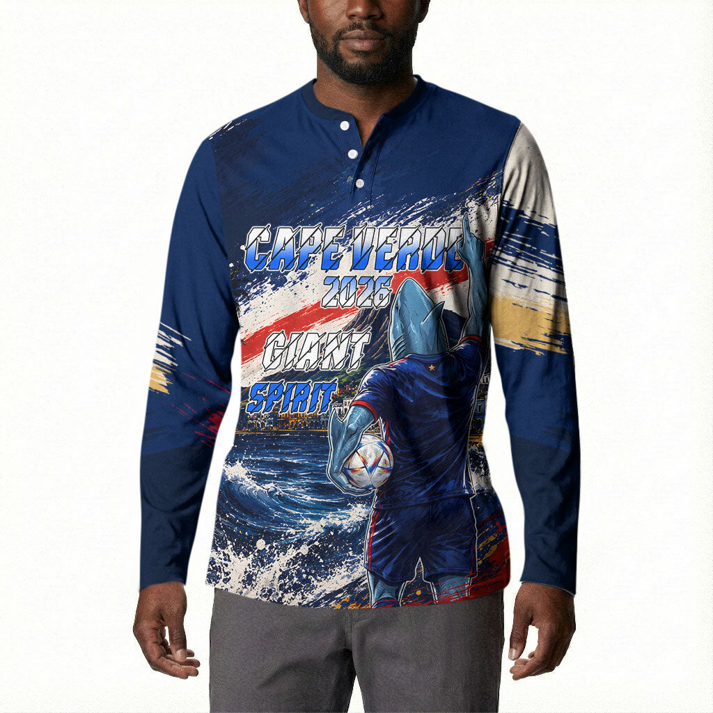 Personalized Cape Verde Blue Sharks Button Sweatshirt Giant Spirit African Football 2026 Mascot