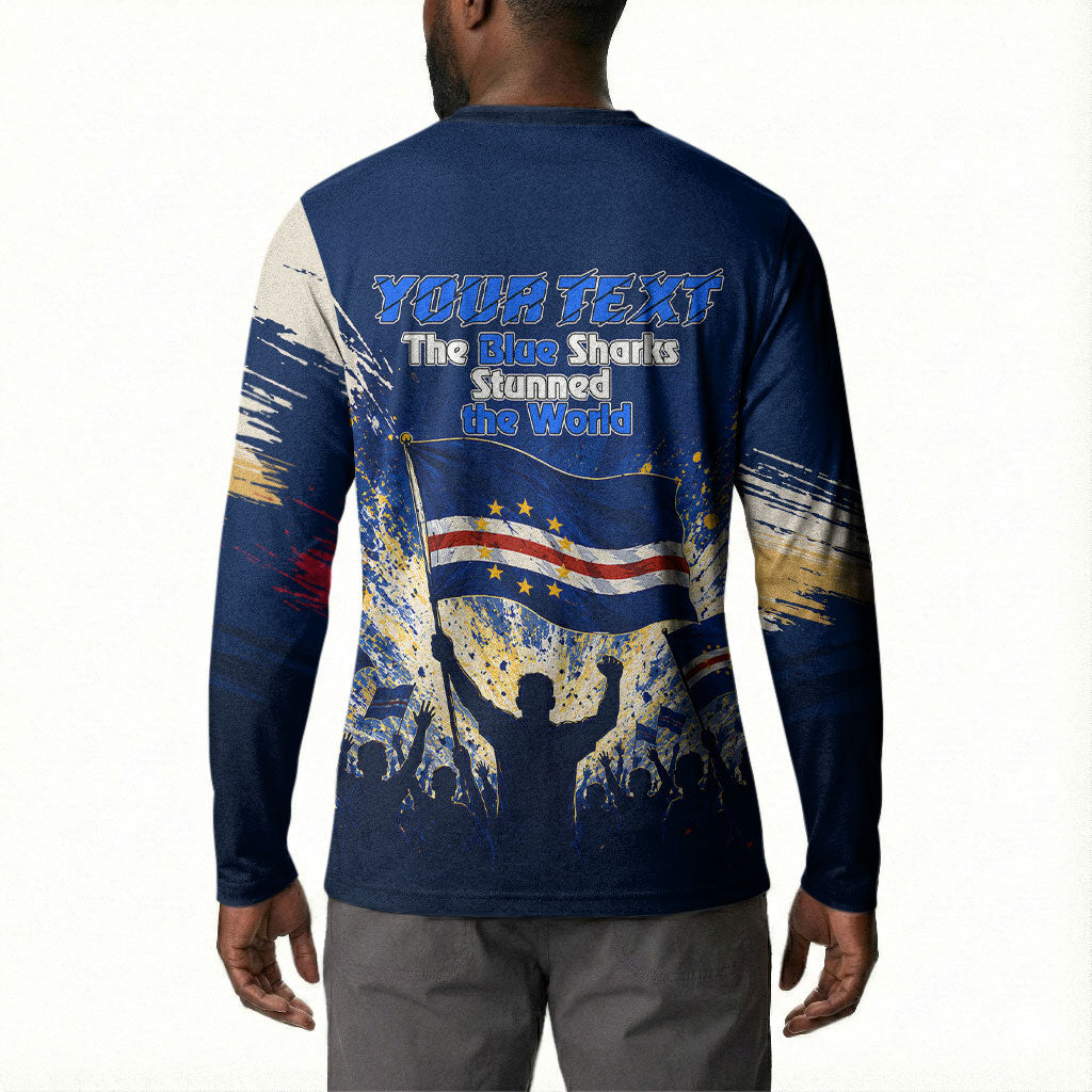 Personalized Cape Verde Blue Sharks Button Sweatshirt Giant Spirit African Football 2026 Mascot