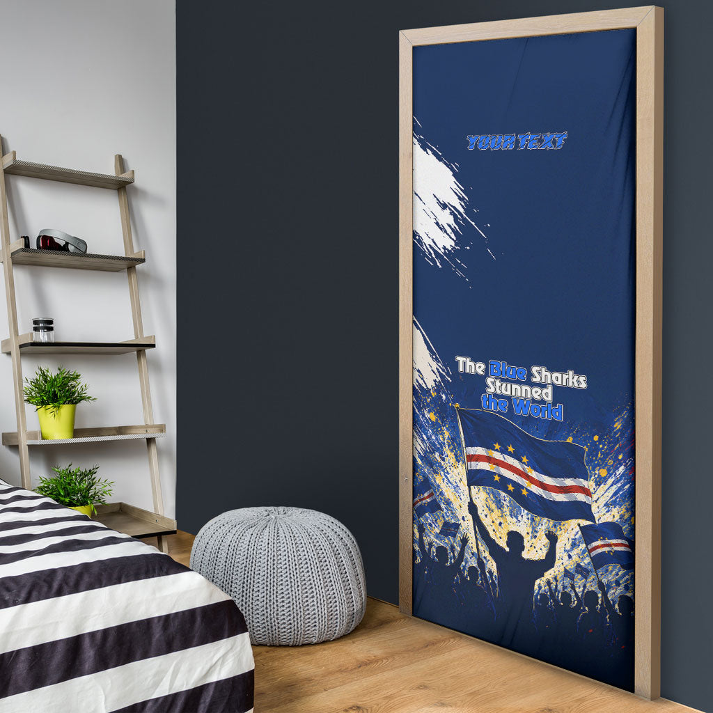 Personalized Cape Verde Blue Sharks Door Cover Giant Spirit African Football 2026 Mascot