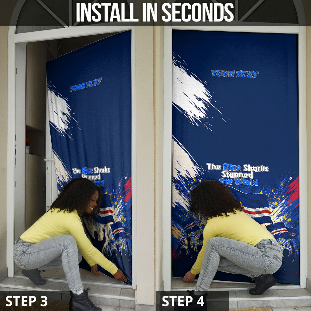 Personalized Cape Verde Blue Sharks Door Cover Giant Spirit African Football 2026 Mascot