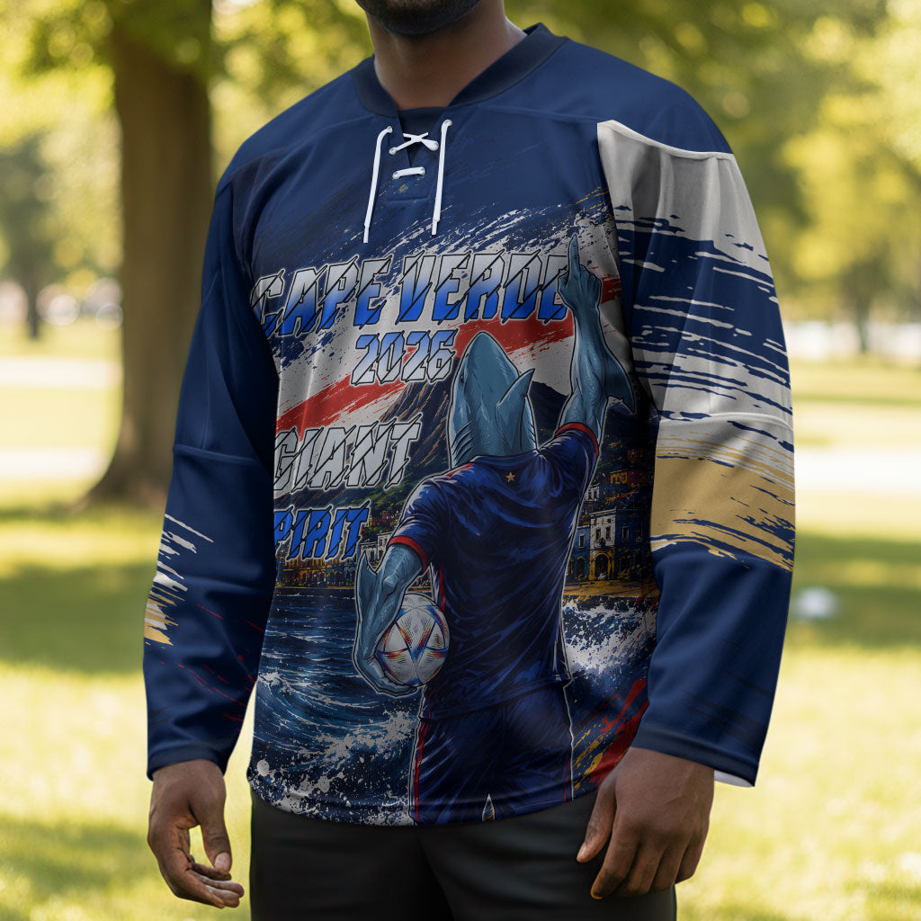 Personalized Cape Verde Blue Sharks Hockey Jersey Giant Spirit African Football 2026 Mascot