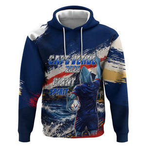 Personalized Cape Verde Blue Sharks Hoodie Giant Spirit African Football 2026 Mascot