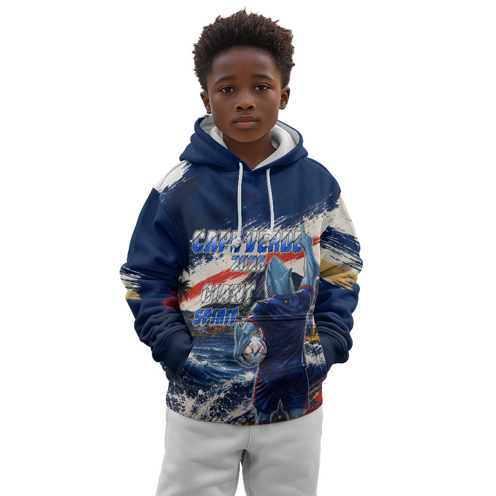 Personalized Cape Verde Blue Sharks Kid Hoodie Giant Spirit African Football 2026 Mascot
