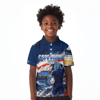 Personalized Cape Verde Blue Sharks Kid Polo Shirt Giant Spirit African Football 2026 Mascot