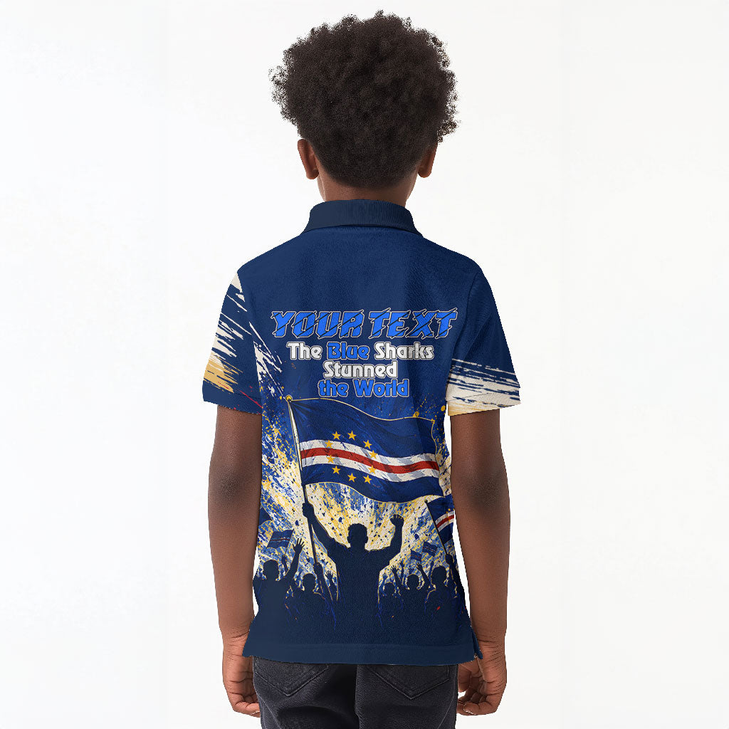 Personalized Cape Verde Blue Sharks Kid Polo Shirt Giant Spirit African Football 2026 Mascot