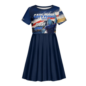 Personalized Cape Verde Blue Sharks Kid Short Sleeve Dress Giant Spirit African Football 2026 Mascot