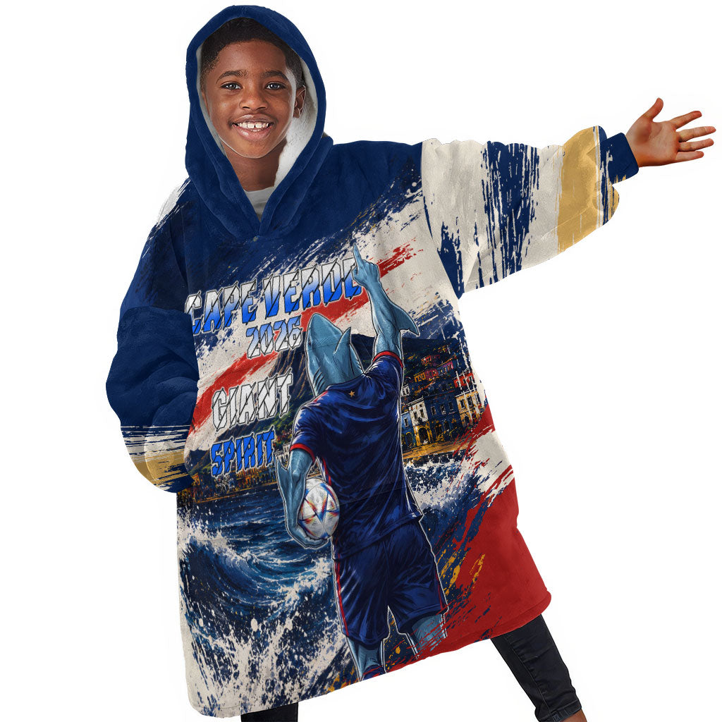 Personalized Cape Verde Blue Sharks Kid Wearable Blanket Hoodie Giant Spirit African Football 2026 Mascot