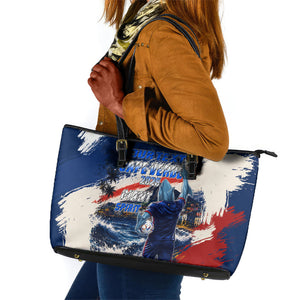 Personalized Cape Verde Blue Sharks Leather Tote Bag Giant Spirit African Football 2026 Mascot