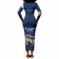 Personalized Cape Verde Blue Sharks Long Sleeve Bodycon Dress Giant Spirit African Football 2026 Mascot