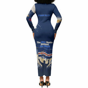 Personalized Cape Verde Blue Sharks Long Sleeve Bodycon Dress Giant Spirit African Football 2026 Mascot