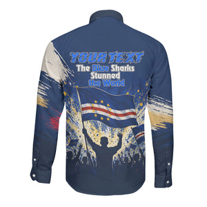 Personalized Cape Verde Blue Sharks Long Sleeve Button Shirt Giant Spirit African Football 2026 Mascot