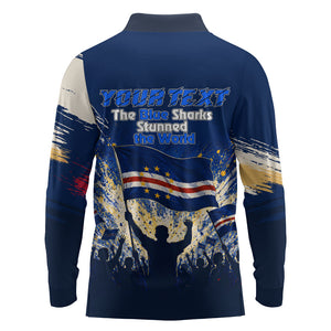 Personalized Cape Verde Blue Sharks Long Sleeve Polo Shirt Giant Spirit African Football 2026 Mascot