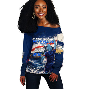 Personalized Cape Verde Blue Sharks Off Shoulder Sweater Giant Spirit African Football 2026 Mascot