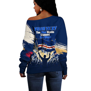 Personalized Cape Verde Blue Sharks Off Shoulder Sweater Giant Spirit African Football 2026 Mascot