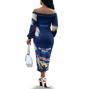 Personalized Cape Verde Blue Sharks Off The Shoulder Long Sleeve Dress Giant Spirit African Football 2026 Mascot