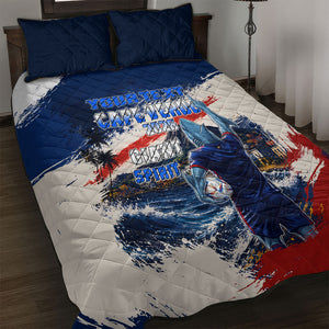 Personalized Cape Verde Blue Sharks Quilt Bed Set Giant Spirit African Football 2026 Mascot