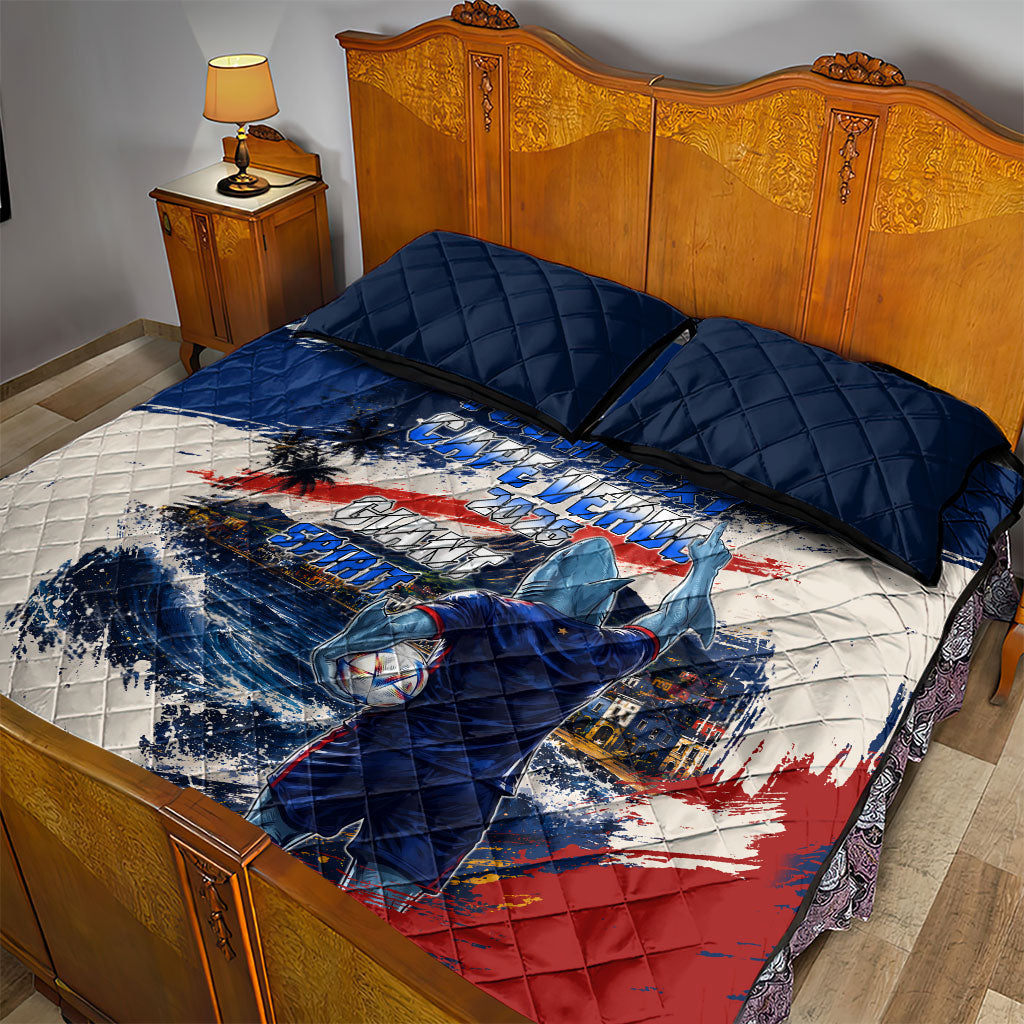 Personalized Cape Verde Blue Sharks Quilt Bed Set Giant Spirit African Football 2026 Mascot