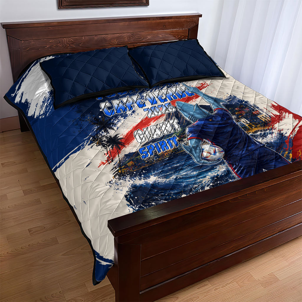Personalized Cape Verde Blue Sharks Quilt Bed Set Giant Spirit African Football 2026 Mascot