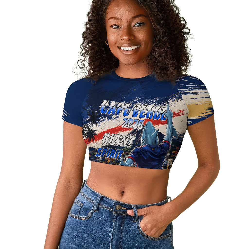 Personalized Cape Verde Blue Sharks Raglan Cropped T shirt Giant Spirit African Football 2026 Mascot