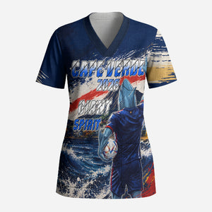 Personalized Cape Verde Blue Sharks Scrub Top Giant Spirit African Football 2026 Mascot