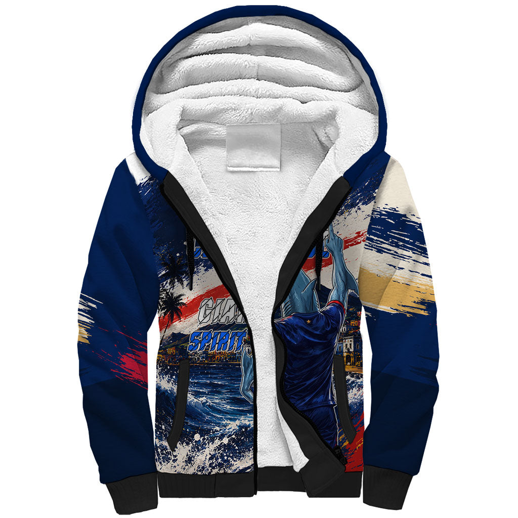 Personalized Cape Verde Blue Sharks Sherpa Hoodie Giant Spirit African Football 2026 Mascot