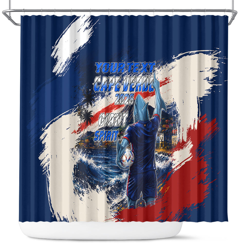 Personalized Cape Verde Blue Sharks Shower Curtain Giant Spirit African Football 2026 Mascot