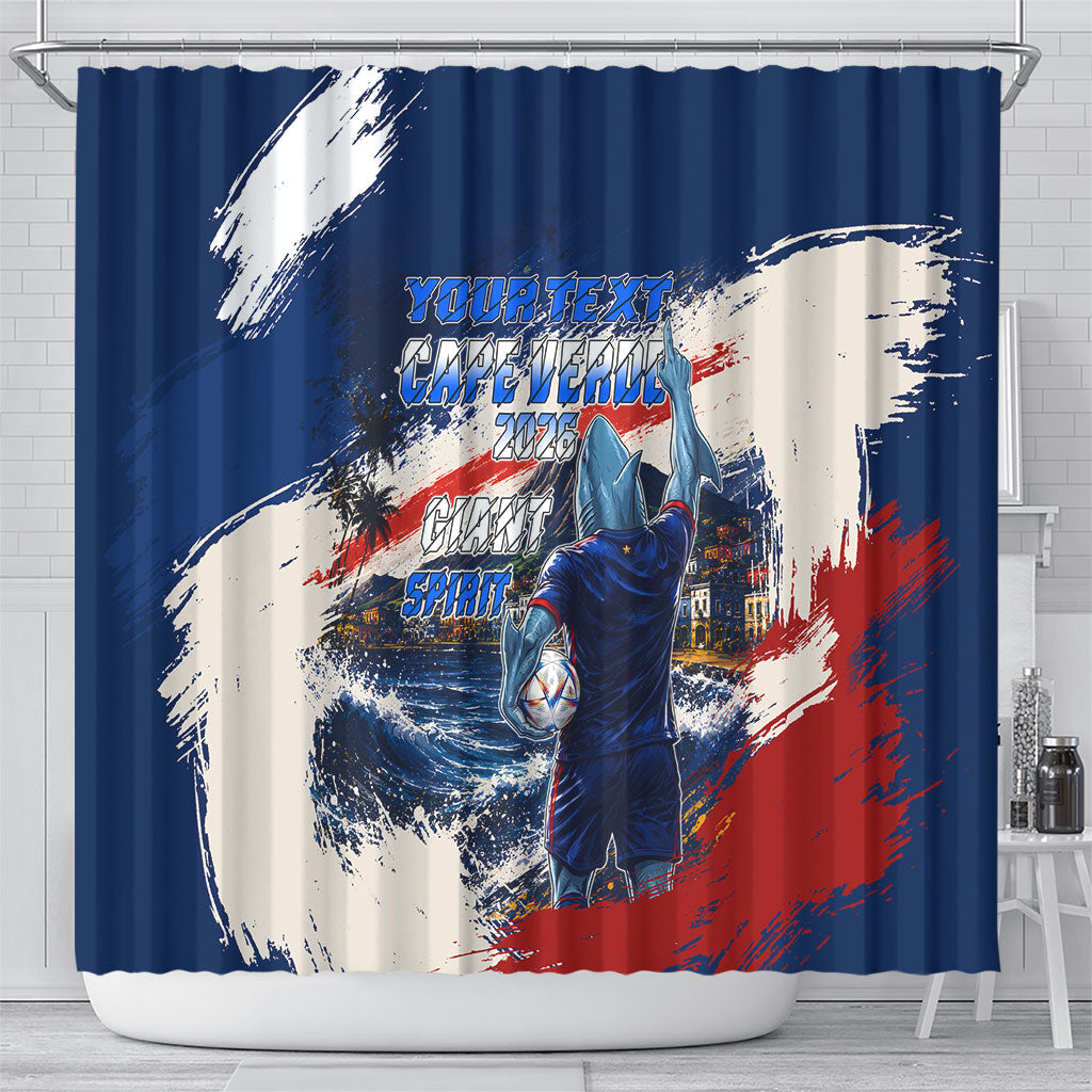 Personalized Cape Verde Blue Sharks Shower Curtain Giant Spirit African Football 2026 Mascot