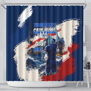 Personalized Cape Verde Blue Sharks Shower Curtain Giant Spirit African Football 2026 Mascot