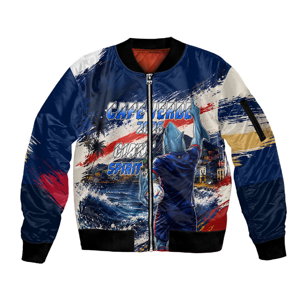 Personalized Cape Verde Blue Sharks Sleeve Zip Bomber Jacket Giant Spirit African Football 2026 Mascot