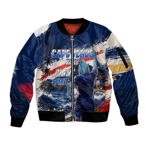 Personalized Cape Verde Blue Sharks Sleeve Zip Bomber Jacket Giant Spirit African Football 2026 Mascot