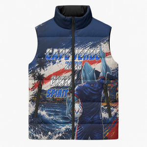Personalized Cape Verde Blue Sharks Sleeveless Puffer Jacket Giant Spirit African Football 2026 Mascot