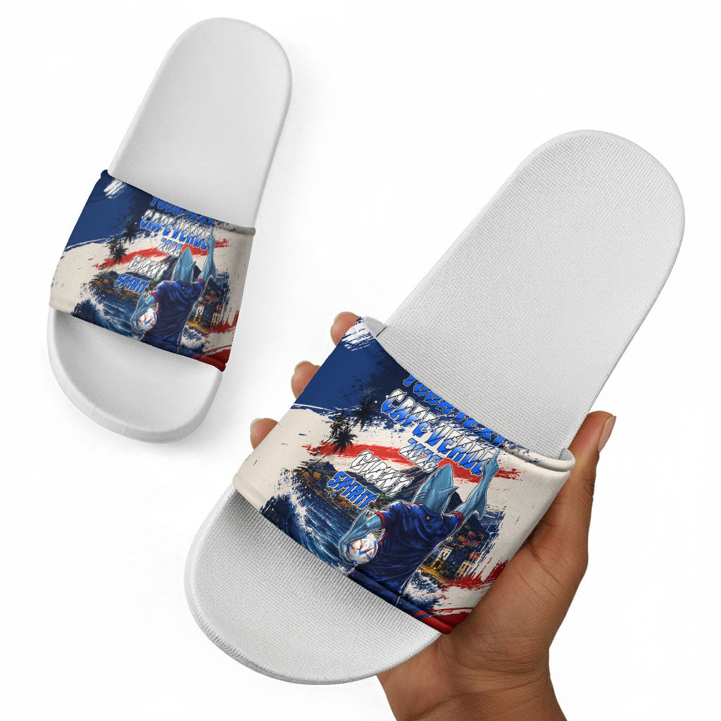 Personalized Cape Verde Blue Sharks Slide Sandals Giant Spirit African Football 2026 Mascot