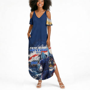 Personalized Cape Verde Blue Sharks Summer Maxi Dress Giant Spirit African Football 2026 Mascot