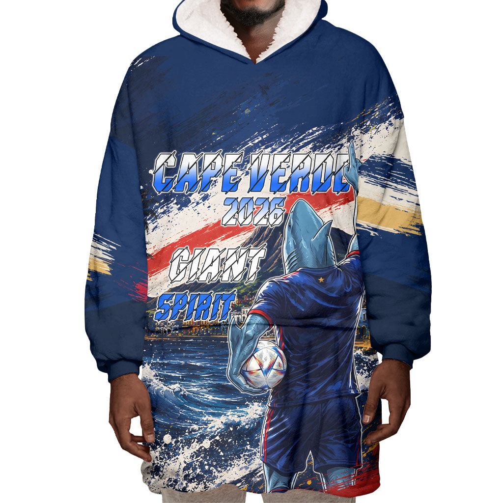 Personalized Cape Verde Blue Sharks Wearable Blanket Hoodie Giant Spirit African Football 2026 Mascot