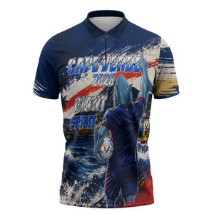 Personalized Cape Verde Blue Sharks Zipper Polo Shirt Giant Spirit African Football 2026 Mascot