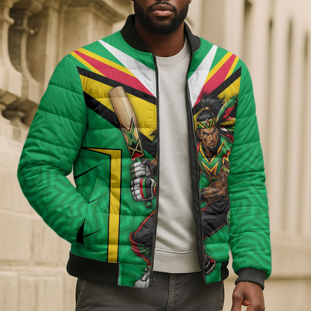 Personalized Guyana Cricket Amazon Warriors Bomber Puffer Jacket Tribal Warrior Mascot Fan