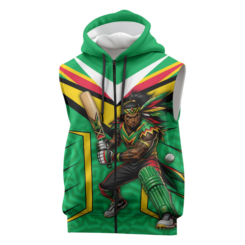 Personalized Guyana Cricket Amazon Warriors Sleeveless Zip Hoodie Tribal Warrior Mascot Fan