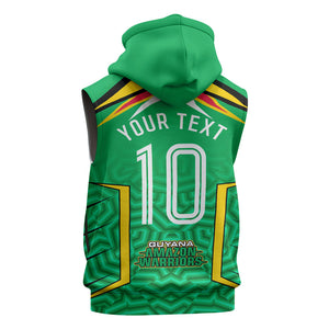 Personalized Guyana Cricket Amazon Warriors Sleeveless Zip Hoodie Tribal Warrior Mascot Fan