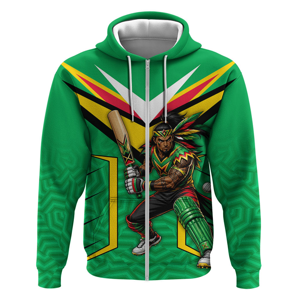 Personalized Guyana Cricket Amazon Warriors Zip Hoodie Tribal Warrior Mascot Fan
