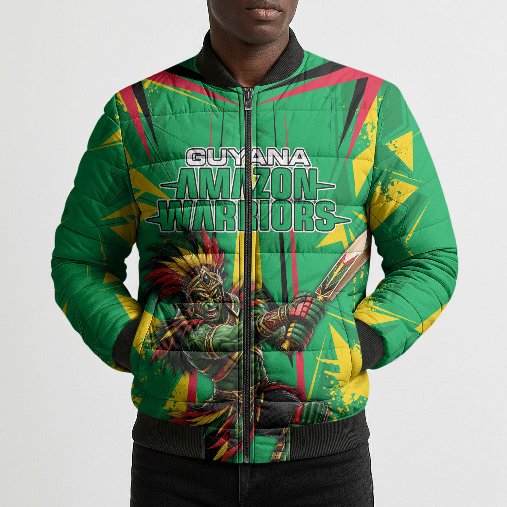 Personalized Guyana Cricket Bomber Puffer Jacket Amazon Warriors Tribal Mascot Sports
