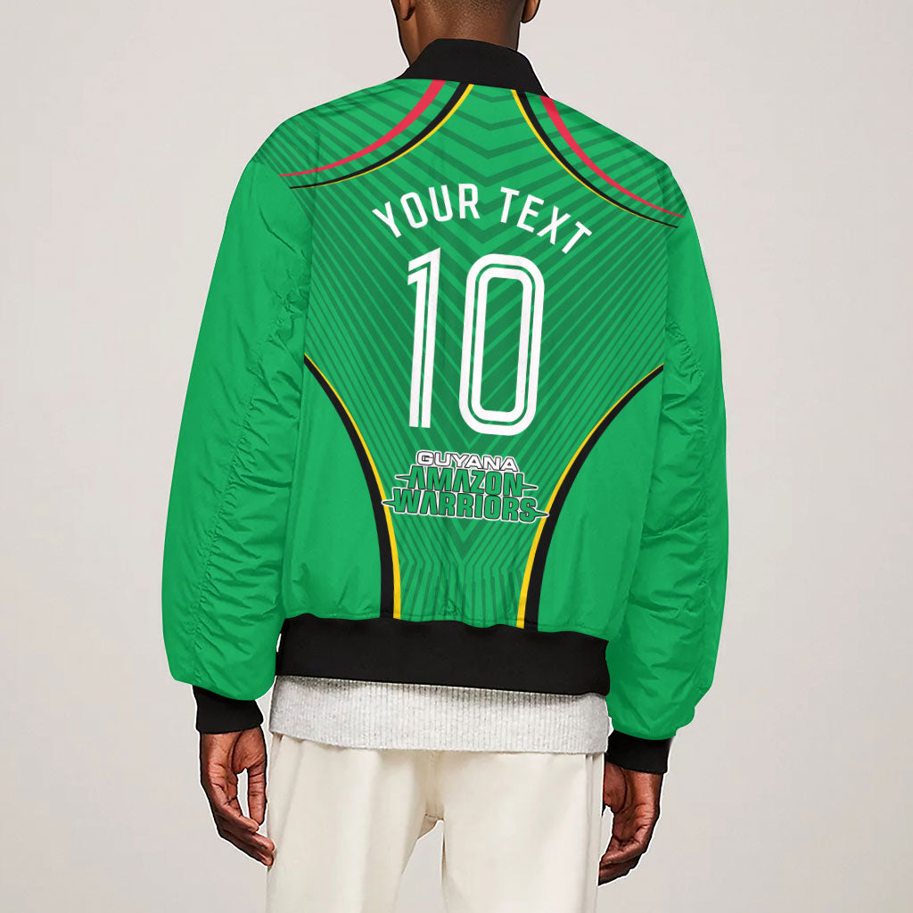 Personalized Guyana Cricket Amazon Warriors Sleeve Zip Bomber Jacket Modern Geometric Sports Fan