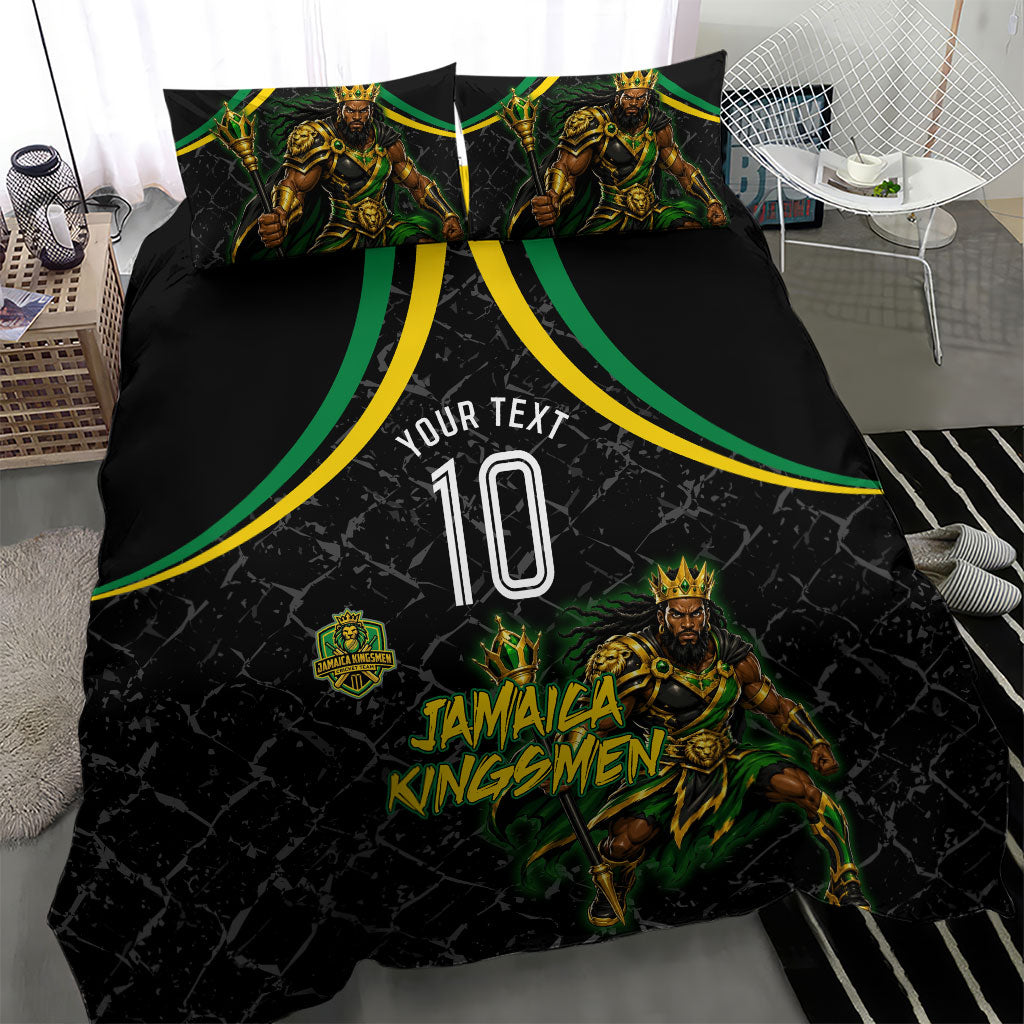 Personalized Jamaica Kingsmen Bedding Set Caribbean Cricket Royal Warrior King Mascot