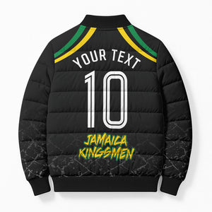 Personalized Jamaica Kingsmen Bomber Puffer Jacket Caribbean Cricket Royal Warrior King Mascot