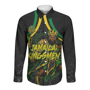Personalized Jamaica Kingsmen Long Sleeve Button Shirt Caribbean Cricket Royal Warrior King Mascot