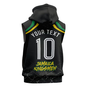 Personalized Jamaica Kingsmen Sleeveless Zip Hoodie Caribbean Cricket Royal Warrior King Mascot