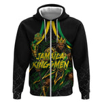Personalized Jamaica Kingsmen Zip Hoodie Caribbean Cricket Royal Warrior King Mascot